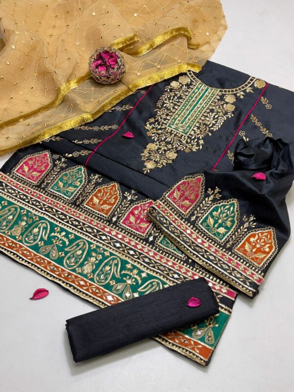 3PC Indian Raw Silk Embroidered Suit - Image 5