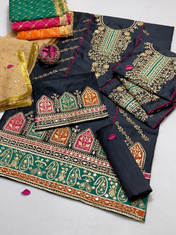 3PC Indian Raw Silk Embroidered Suit