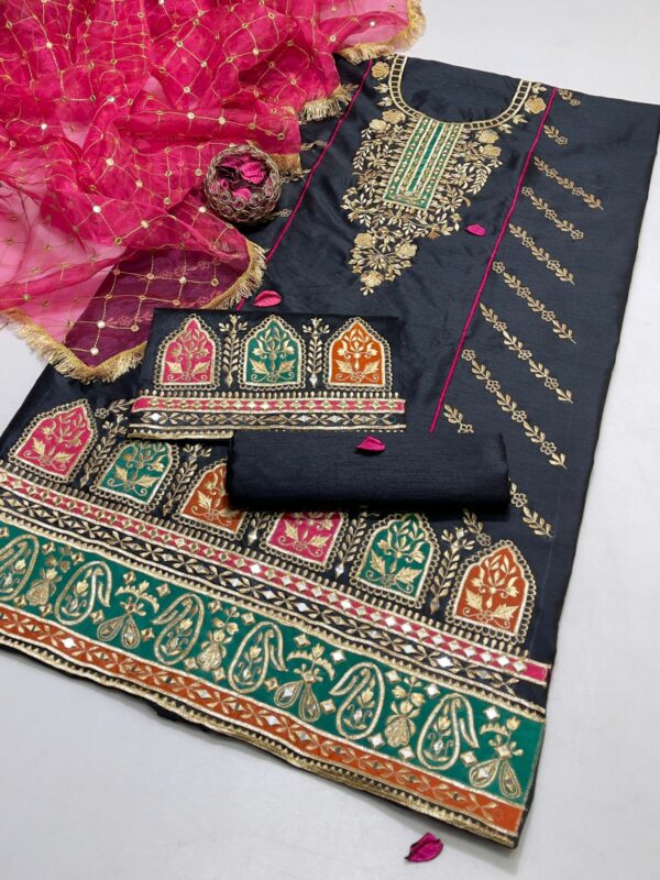 3PC Indian Raw Silk Embroidered Suit - Image 2