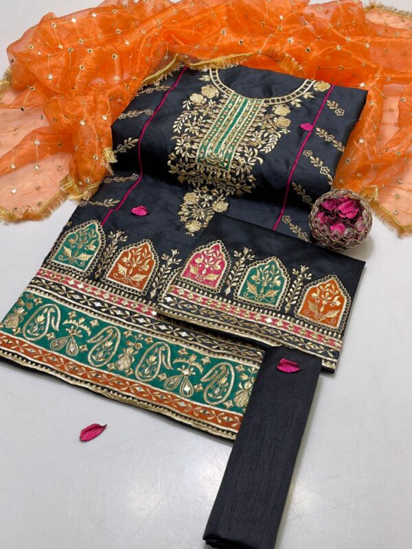 3PC Indian Raw Silk Embroidered Suit - Image 3